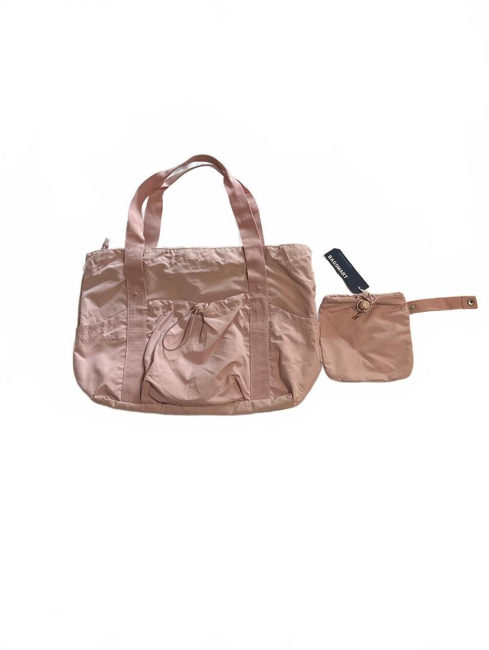 BAGSMART Nylon Travel Tote Bag with Mini Pouch Set Blush Pink Shoulder Handbag